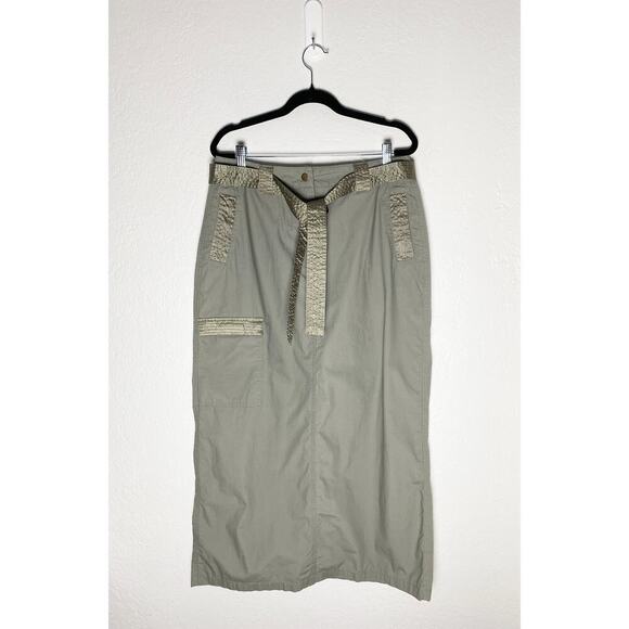 Vintage British BHS Women's Maxi Cargo Skirt Pockets  Slit Army Green Streetwear - Picture 1 of 10